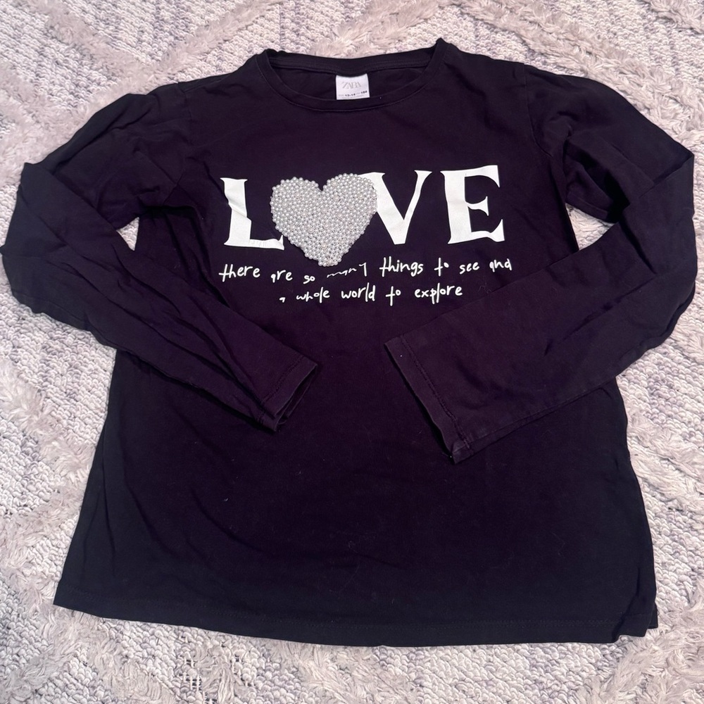 Zara girls Black Graphic 'LOVE' Long Sleeve Tee size 13/14